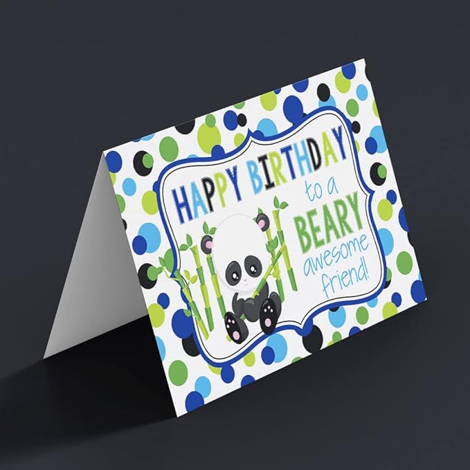 Amanda Creation BEARY Awesome Friend Panda Bear Themed Birthday Pun Themed Single All Occasion Blank Birthday Card To Send To Friends & Family, 4"x 6" (when folded) Fill In Greeting