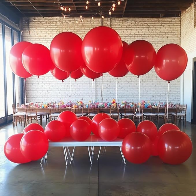 50 Pcs Red Balloons Kit 18 24 36 Multi Sizes Giant Balloon, Use for Pool Party Birthdays, Weddings, Events Party Decoration Supplies