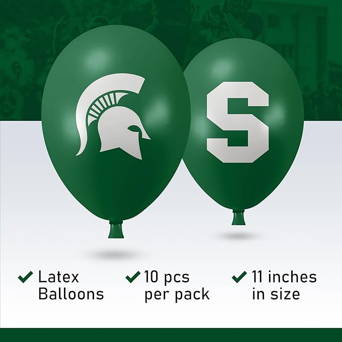Michigan State Spartans Balloons 10 Pack 11" Official Licensed Logos, Helium Quality Latex Balloons, Perfect for College Football Team Celebration, Decorated Front and Back by Westrick