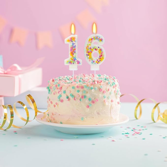16th Birthday Candle for Cake, Colorful Macaron Numeral Candles for Boys/Girls, Theme Birthday Party Cake Decorations, Cake Topper for Birthday Party Supplies (Number 16)