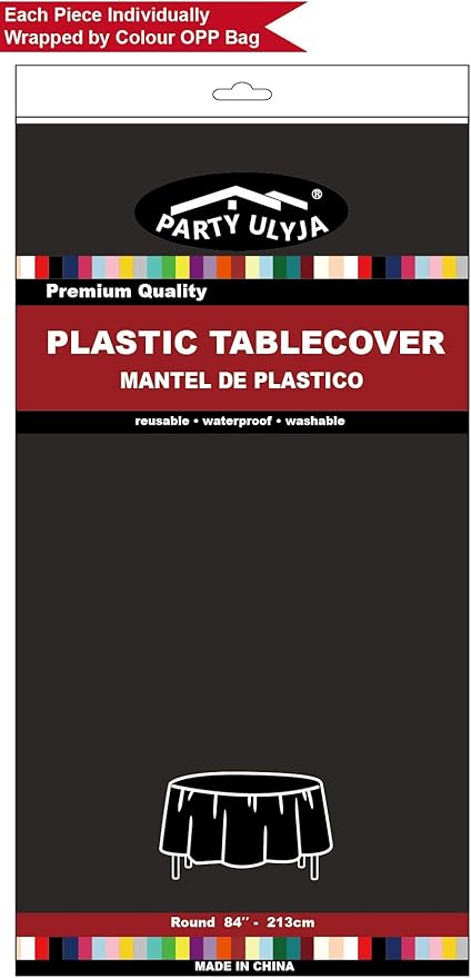 Black Plastic Tablecloths 2 Pack Disposable Table Covers 84 Inch Circle Baby Shower Party Tablecovers PEVA Opaque Table Cloths for BBQ Picnic Birthday Wedding Banquet Parties 6 ft Round Table Use