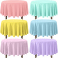 6Pcs Round Pastel Tablecloths, Rainbow Mix Color Plastic Tablecloth Disposable Round Table Covers for Baby Shower,Bridal,Wedding, Easter,Birthday and Ice Cream Party Decoration,84 Inch