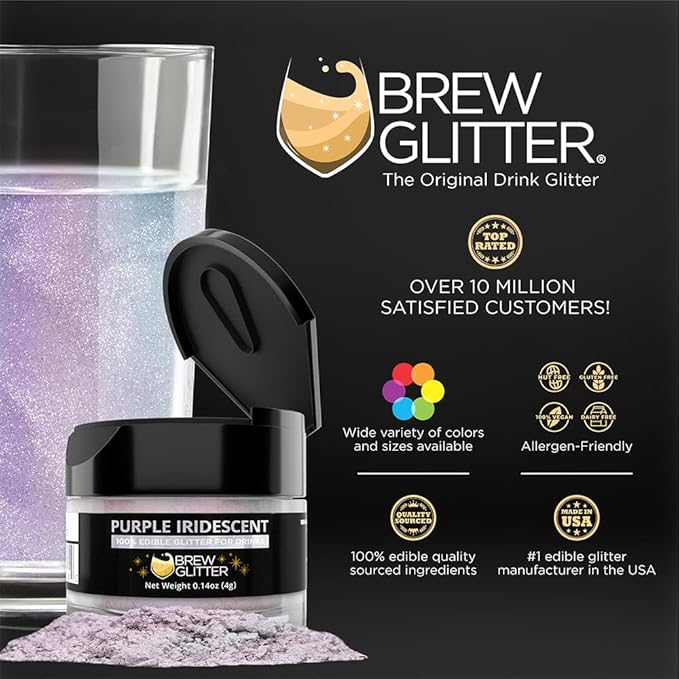 Brew Glitter Edible Glitter for Drinks, Cocktails, Beer, Garnish & Beverages (Iridescent Purple, 4 Grams)