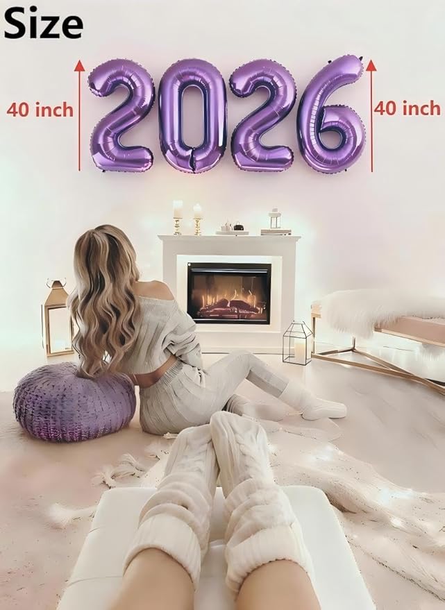 2026 Purple Balloon Numbers 40 Inch, Nye Decor Party Decorations Happy New Year, Class of 2026 Decorations Party Supplies