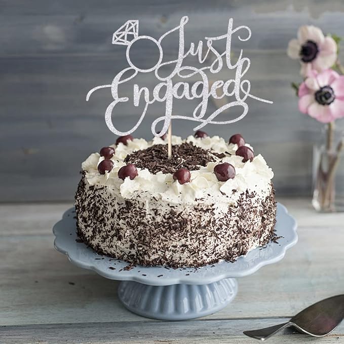 Just Engaged Cake Topper for Engagement Party Decorations, Engaged Ring Sign,We're Engaged Cake Toppers (silver)