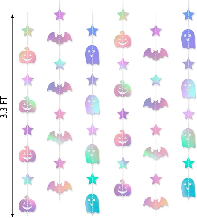 Iridescent Happy Halloween Party-Decorations Banner - 8Pcs Hanging Streamers Garland,Bat Ghost Pumpkin Ceiling Outdoor Indoor Wall Decor Party Props,Porch Room Scary Supplies Hugtmr