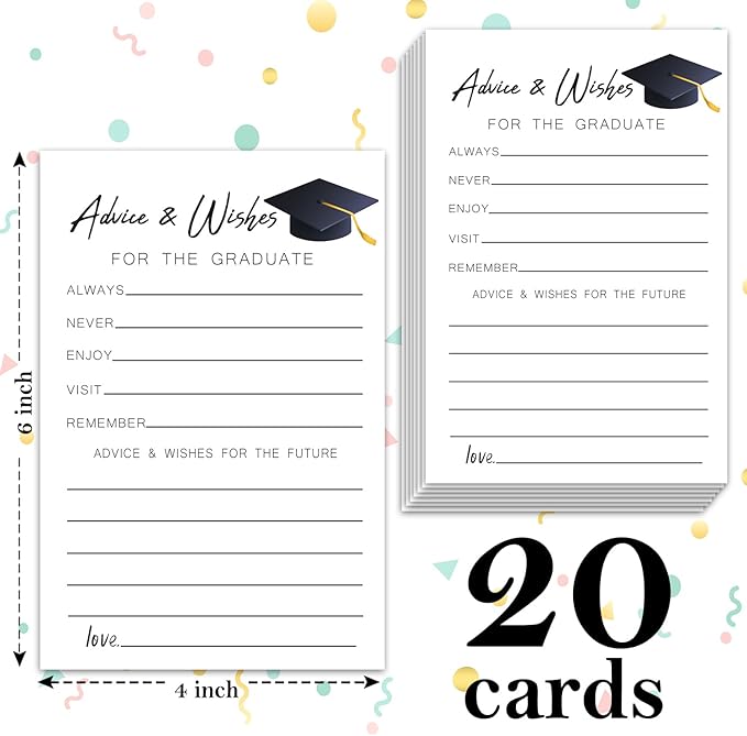 Graduation Advice and Wishes Cards, Modern Advice Cards For The Graduate, Grad Party Announcement Graduate Card, Graduation Party Games Decorations Supplies (20 Pack) A