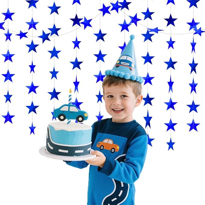 Blue Shining Star Hanging Garland Blue Hanging Sparkling Star Streamer Glitter Bunting Banner Twinkle Backdrop for Wedding Baby Shower Birthday Christmas Decorations 40 Feet