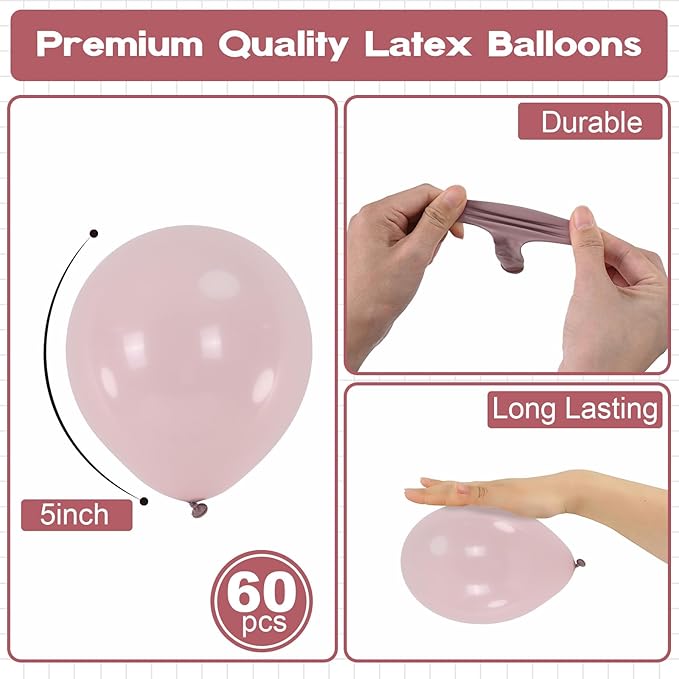 Dusty Pink Balloons 5inch Small Cavern Pink Balloon 60pcs Mini Round Retro Boho Blush Light Rose Latex Balloon for Arch Garland Girls Birthday Party Decoration Wedding Baby Bridal Shower Bachelorette