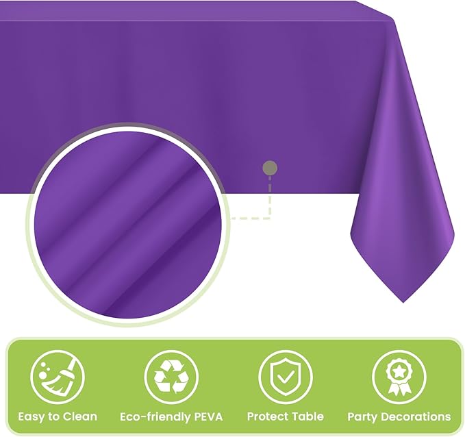 Mulbozy Purple Plastic Table Cloth Disposable 4 Pack, 54 × 108 Inch Tablecloths Rectangle, Purple Plastic Table Cover for Party Decor