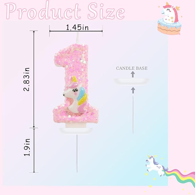 Birthday Candles - Number 1 Candle, First Birthday Decorations for Girl, Pink Candles for Cake Topper, Cartoon Theme Party Supplies