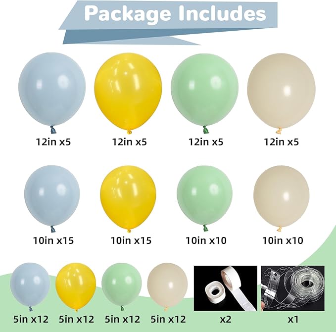 Sage Green Dusty Blue Yellow Balloon Garland 126 Pcs Slate Blue Olive Green Yellow Sand White Cream Party Latex Balloons Arch Kit for Bridal Birthday Wild Party Deocration