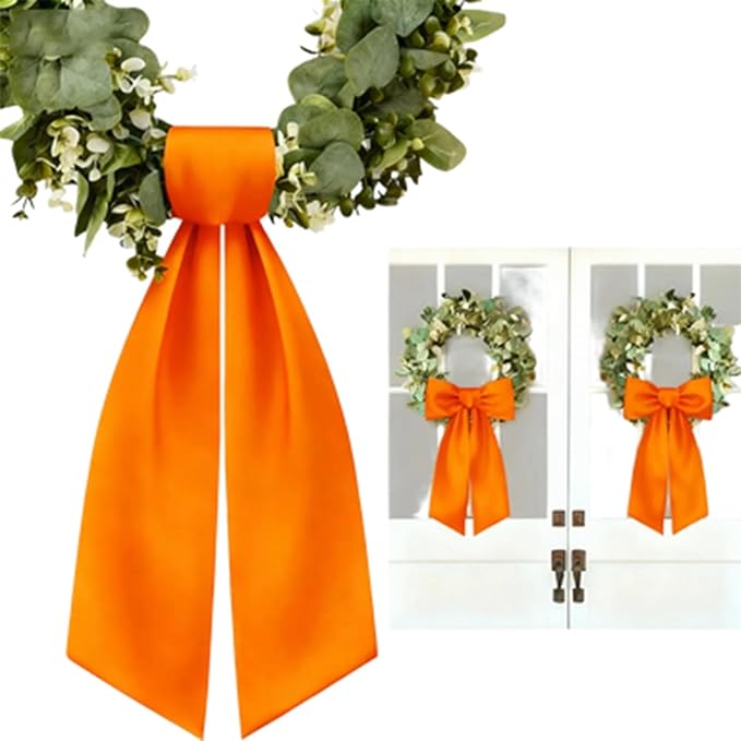 2 Pack White Wreath Sash for Front Door Blank Sashes 3.7 x 54 Inch Polyester Plain Door Decoration for Christmas Halloween Party Porch Yard Outdoor (Orange)