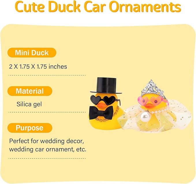 wonuu Pair Set of 2 Bride and Groom Rubber Ducks for Wedding Favors, Party Favors, Ceremony Gift Set, Marriage Souvenir, Marry Blessings, Aniversary Present, White Dress&High Top Hat