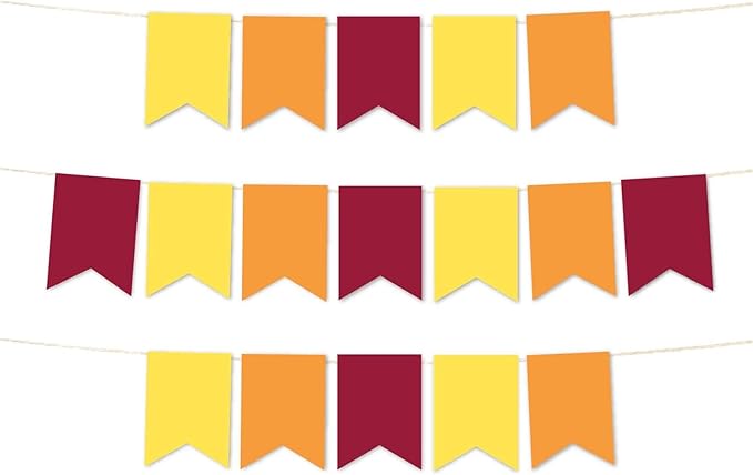 Andaz Press Hanging Pennant Banner with String, Burgundy, Yellow, Orange, 1-Set, 24 Pennants, Approx. 12-Feet Long, Thanksgiving Autumn Fall Theme Colored Supplies