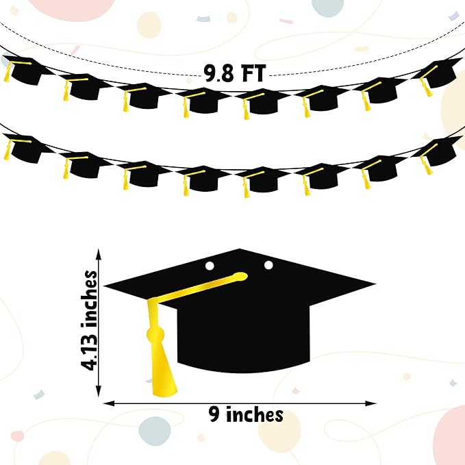 16PCS Graduation Decorations Banner 2025, Congrats Grad Banner, Black Graduations Party Banner Decorations, 2025 Graduation Garland for College High School Grad Party Supplies Decor