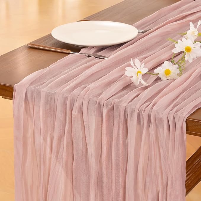 Socomi10pcs Pink Cheesecloth Table Runner Boho Rustic Gauze Dusty Pink Easter Spring 120 inch 10FT Cheese Cloth Runner for Wedding Party Baby Shower Birthday Home Decor Holiday Decorations