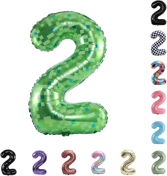 40 Inch Large Foil Helium Number Balloon Birthday Wedding Party 0-9 (Green Pixel, 2)