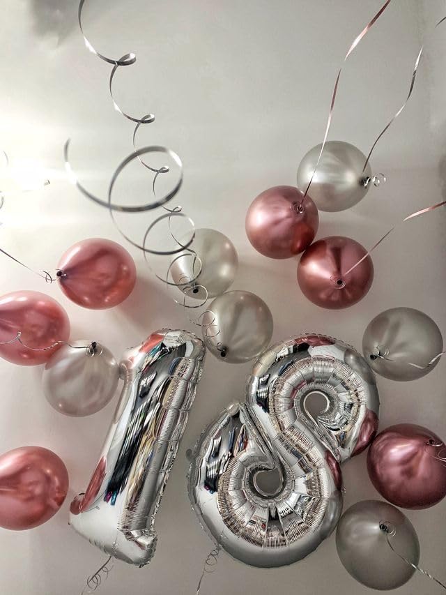 [10] 16" Number Silver Foil Balloons 0-9 set, Mylar Aluminum Hanging Numbers for Graduation Birthday Party Decorations Christmas New Year eve (10 Pcs)