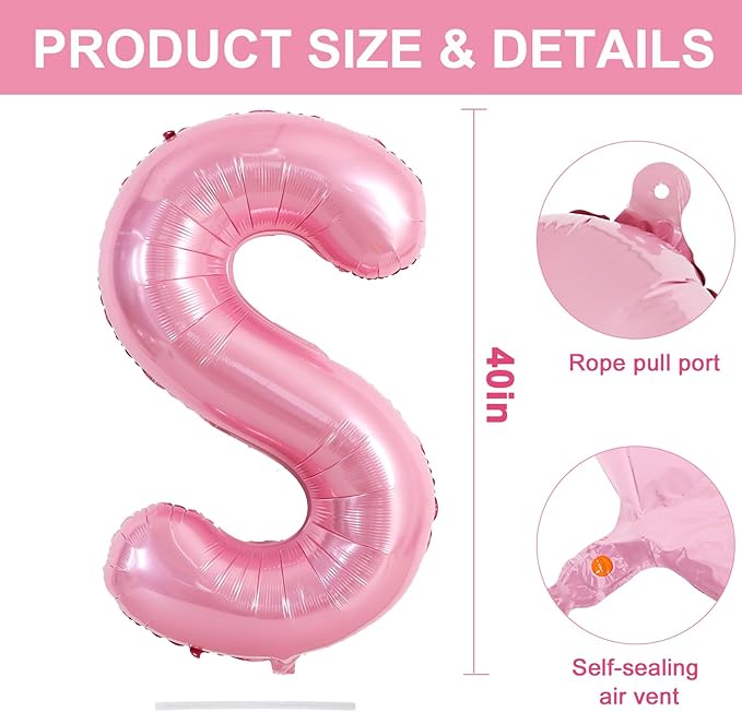 TONIFUL 40 Inch Large Pink Letter S Balloons Giant Foil Mylar Alphabet Balloon for Birthday Party Anniversary Baby Shower Wedding Supplies Decorations