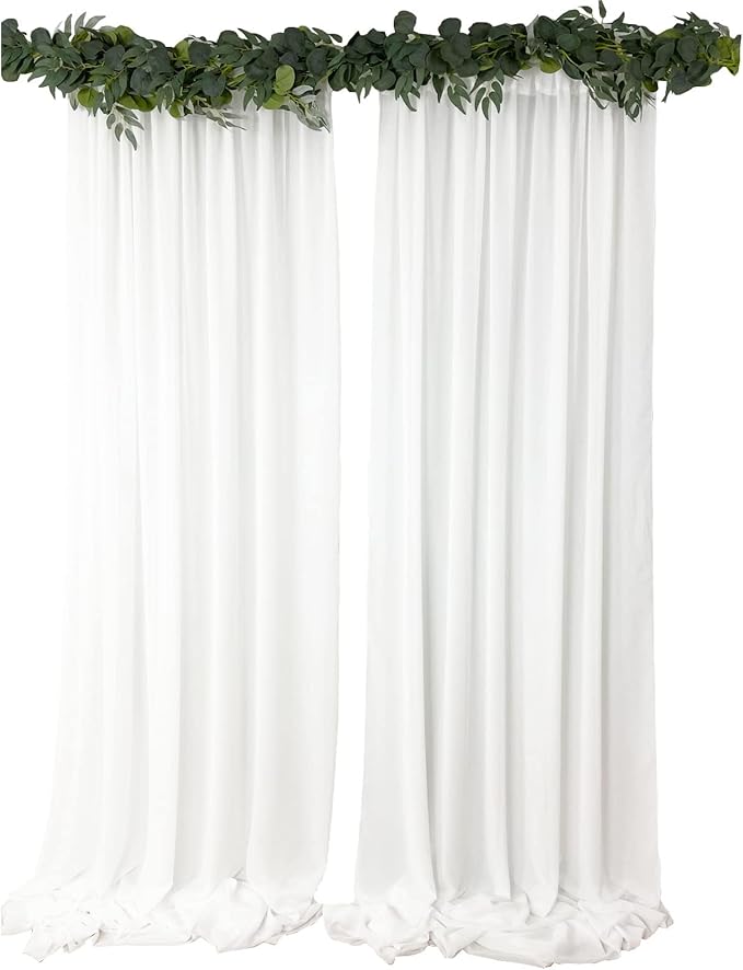 EHLDekol Sheer Chiffon Backdrop Curtains 10ft x 10ft， Chiffon Fabric Drapes for Wedding, Long Sheer Curtain for Living Room, Arch Party Stage Decoration (White, 120 x 120 Inch)