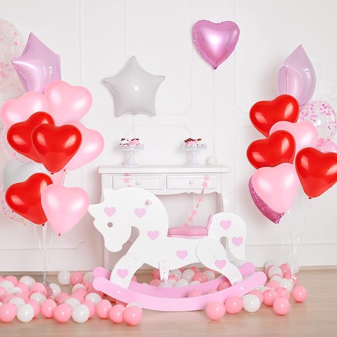 50 Pcs10-inch Love Heart Balloons Red Pink Latex Heart Balloons for Valentines Day Wedding Anniversary Engagement Birthday Garden Company Celebration Graduation Prom Party Romantic Decorations