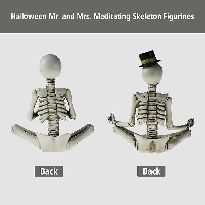 Halloween Decorations Indoor, Gothic Skeleton Couple Decor for Home & Office, 2 Pack Small Resin Skull Figurines, Spooky Tabletop Sculptures for Desk, Bookshelf, Haunted House