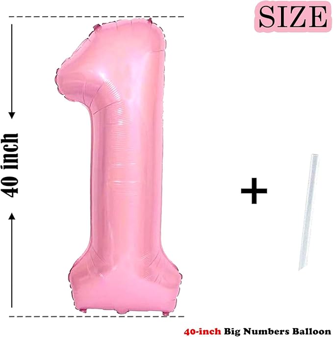 Number 1 Balloon 40 Inch Pink Number Balloon Foil Mylar Alphabet Balloon for Birthday Wedding Baby Shower Party Large Number Balloon