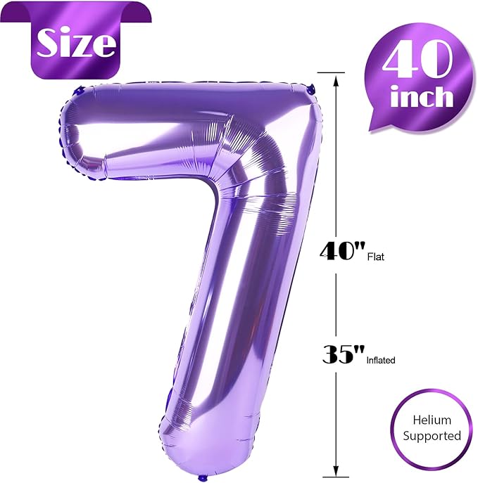Purple 7 Balloon, Number Balloon 40 Inch, Purple Party Decorations, 7th Number, Purple Seven Birthday Decorations, Number 7 Balloons