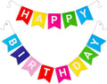 Rainbow Happy Birthday Banner - Hanging Backdrop Sign with White Letters, Bunting Rainbow Birthday Decorations for Women men Kids Baby Shower Party Supplies (13pcs)