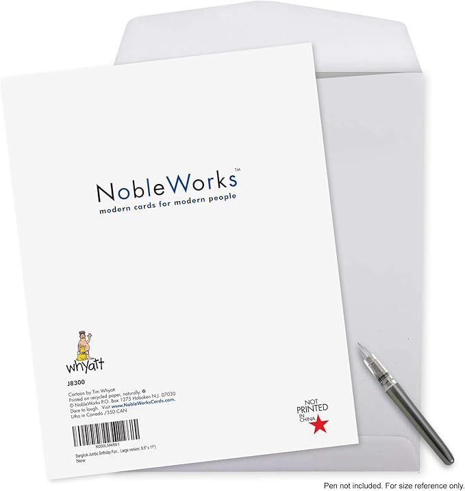NobleWorks - 1 Large Happy Birthday Card with Envelope (8.5 x 11 Inch) - Funny Cartoon Humor (Buyer Discretion Advised) - Bangkok J8300