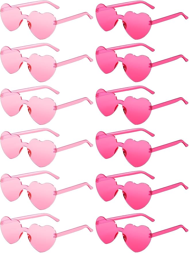 12 Pairs Heart Shaped Sunglasses for Women Colorful Glasses Fun Trendy Transparent Heart Sunglasses Party Favor