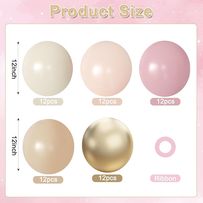 Dusty Pink Nude Gold Balloons, 60Pcs 12Inch Pink Sand White Nude Gold Biege Balloons for Boho Baby Shower Wedding Bridal Shower Engagement Birthday Party Decorations