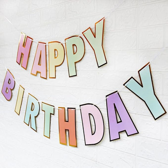Happy Birthday Banner Signs - Golden Sparkle Funny Party Supplies for Girls' Nursery Decorations (Macaron)