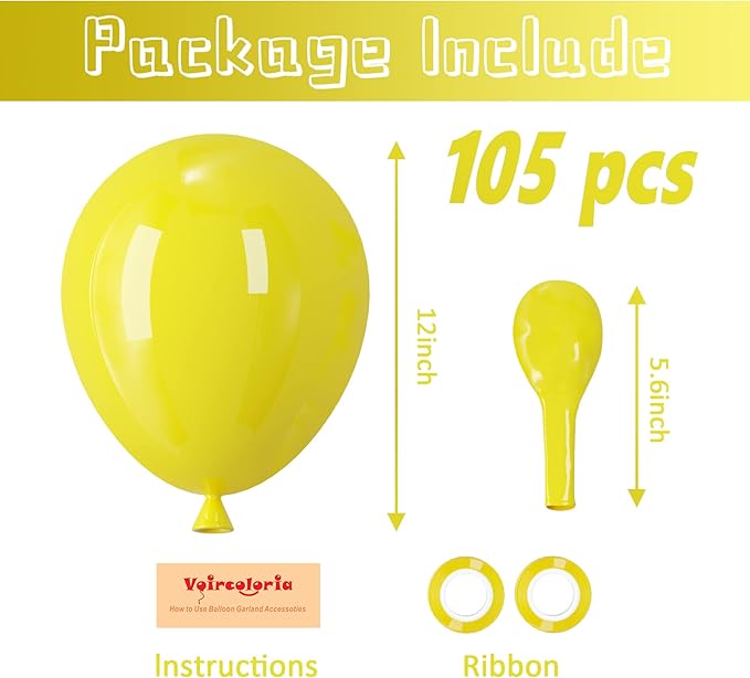 105pcs Yellow Balloons 12inch Party Latex Balloons for Boys Girls Birthday Baby Shower Gender Reveal Wedding Sunflower Party Decorations