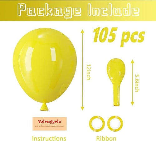 105pcs Yellow Balloons 12inch Party Latex Balloons for Boys Girls Birthday Baby Shower Gender Reveal Wedding Sunflower Party Decorations