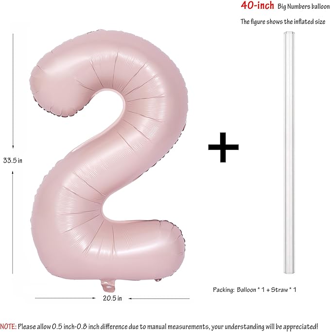 40 In Matte Pink Number Balloons Helium Foil Mylar Balloon Birthday Party banquet Decoration Digital 2