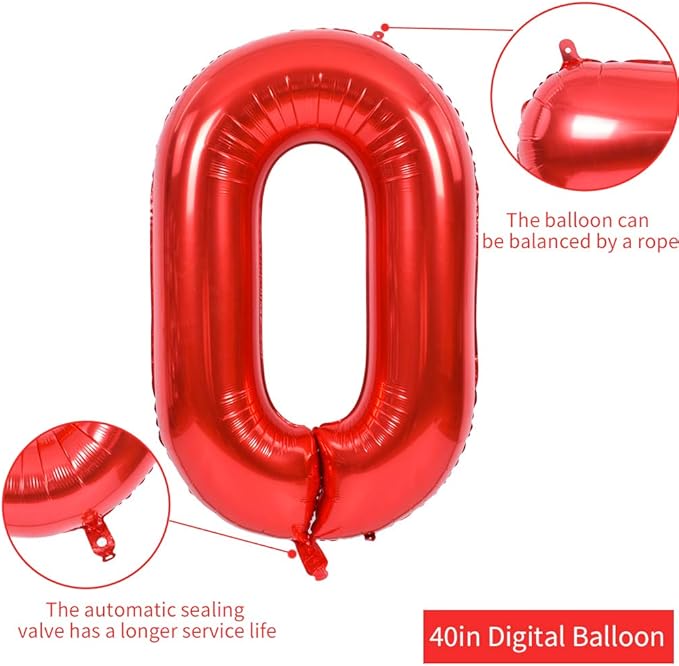TONIFUL 40 Inch Red Large Numbers Balloons 0-9, Number 0 Digital 0 HeliumFoil Mylar Big Number Balloons for 2026 Mother's Day New Year Eve Graduation Valentine's Day Birthday Party Anniversary Party
