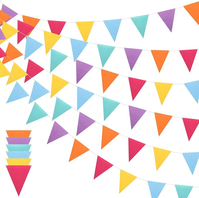 Outus 6 Pack 72 Flags/8.2 ft Rainbow Pennant Banner, Multicolor Bunting String Triangle Flags Garland for Birthday Party Classroom Carnival Baby Shower Indoor Outdoor Decorations(Vivid Colors)