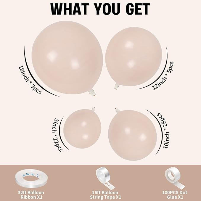 Double Stuffed Blush Balloons Cream Balloon Different Sizes 18 12 10 5inch Nude Balloon Garland Arch Pastel Pale Pink Peach Beige Latex Balloons for Birthday Decoration Wedding Bridal Bachelorette