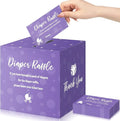 Funrous 51 Diaper Raffle Tickets with Box for Baby Shower Game Invitations Diaper Raffle Card for Gender Reveal Baby Shower Party Decoration Table Centerpiece(Purple Color)