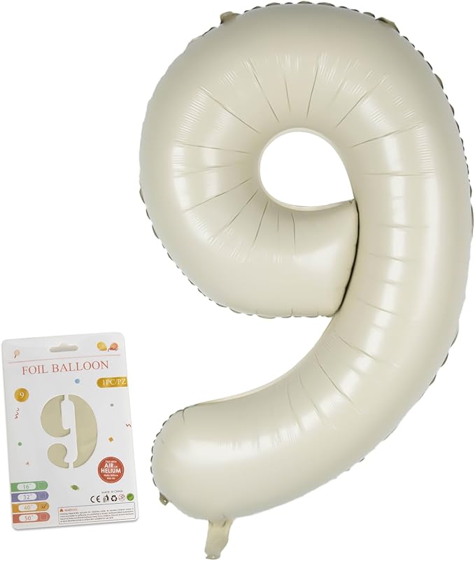 40in Birthday Big Number Balloon - CARGEN Giant Foil Balloons for Women Men Birthday Party Wedding Anniversary Supplies Decorations, Creamy White Nine, No.9