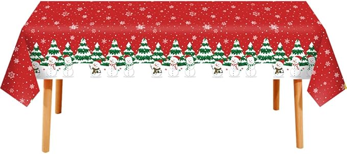 2 Pack Christmas Plastic Tablecloths Disposable Xmas Table Covers Snowman Table Cloths for BBQ Picnic Birthday Christmas Party Covers Waterproof Oil-proof Table Cloth Red Snow Table Cloths 54 x 108 In