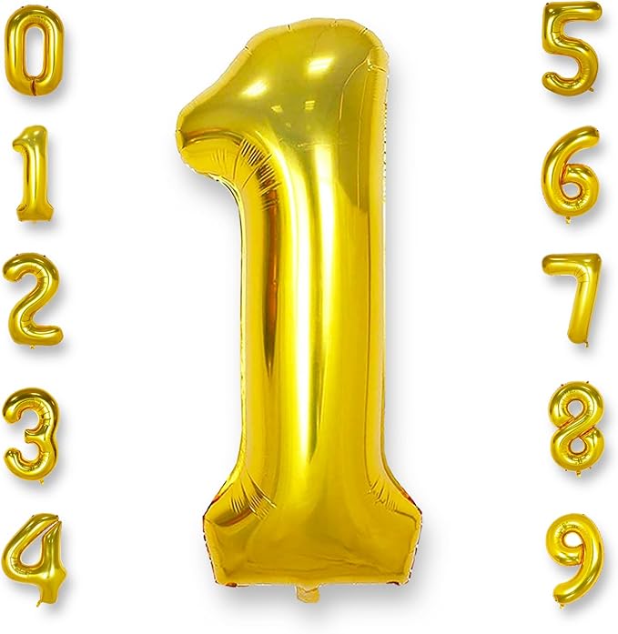 AULE 40 Inch Big Gold 1 Balloon Number Large Foil Helium Number Balloons 0-9 Jumbo Giant Happy 1st Birthday Party Decorations for Boy or Girl Huge Mylar Anniversary Party Supplies