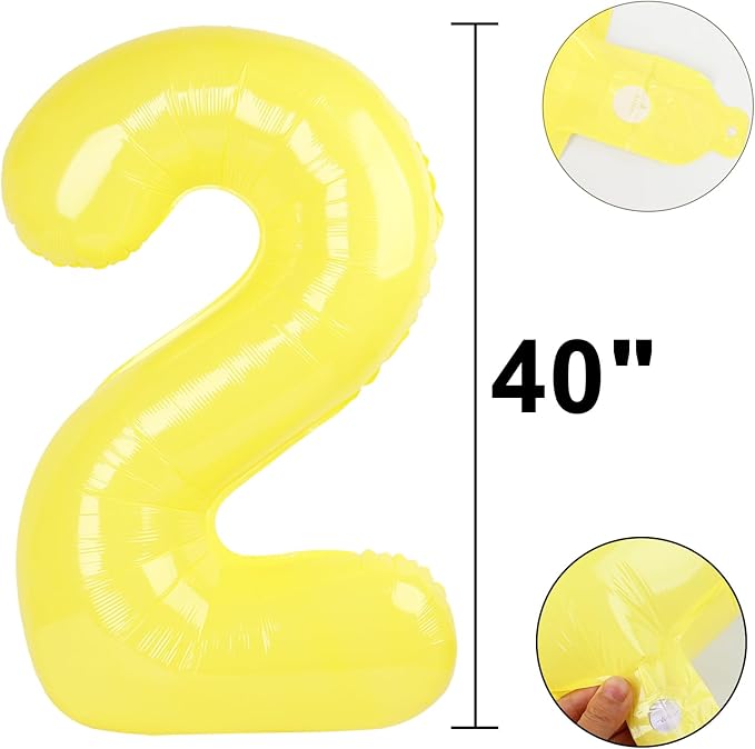 40 Inch Macaron Yellow Balloon Number 2 Giant Two Balloons Number Birthday Decorations, 2nd 12 20 21st Party Celebration Decorations Digital Balloon Wedding Anniversary Party Supplies