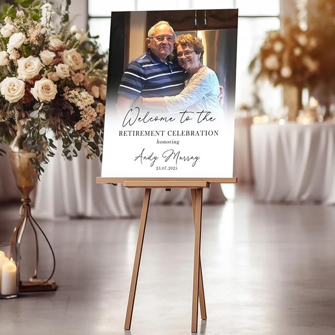 Personalized Retirement Party Welcome Sign - Custom Elegant White Retirement Celebration Party Decor - Customizable Name & Date - Multiple Sizes