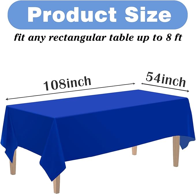 Kopokita 6PCS Royal Blue Plastic Tablecloths 54 x 108 Inch, Disposable Table Cloths Rectangle Party Table Covers