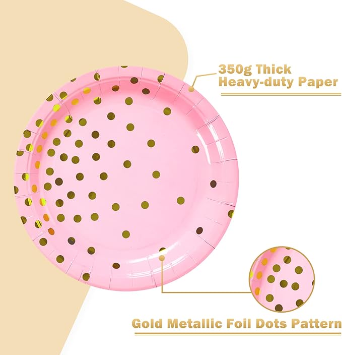 Pink and Gold Party Supplies, Pink Paper Dessert Plates (50-Count)