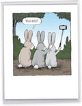 NobleWorks - 1 Big Funny Birthday Card Cartoon (8.5 x 11 Inch) - Jumbo Comic Humor, Group Greeting Card with Envelope - Bunny Selfies J2750BDG