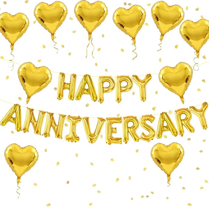 2 Set 16Inch Happy Anniversary Balloons Letters Banner, Happy Anniversary Decorations, Happy Anniversary Balloons Sign for Valentines Day/Wedding Anniversary Party Decorations (Gold Happy Anniversary)